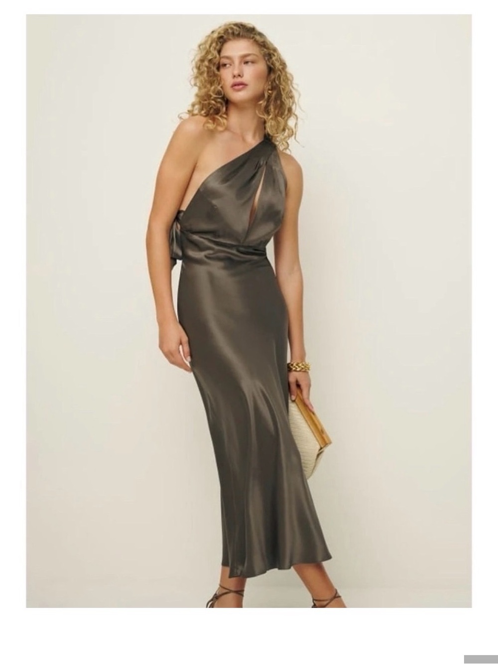 Reformation Dasha Silk Dress in Morel Size 8 NWT Open Back Maxi